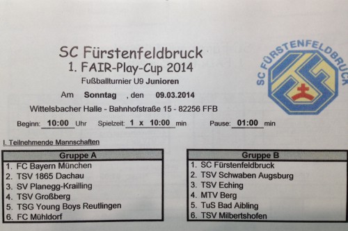 U9 (F1)–Vorschau: Heimturnier 1.Fair-Play-Cup 2014, 09.03.14